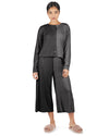 Women's Color Block Modal Button-Down Shirt and Capri Set : Color: Black-Charcoal