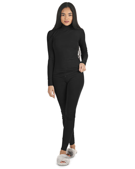 Women's Luxe Ribbed Long Sleeve Top and Pants Set : Color: Black
