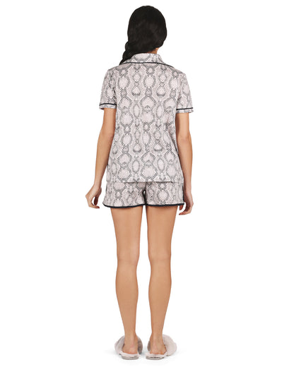 Women's Snake Notch Collar Cotton Blend Pajama Set : Color: Gray