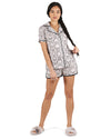 Women's Snake Notch Collar Cotton Blend Pajama Set : Color: Gray