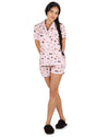 Women's Coffee Lovers Notch Collar Cotton Blend Pajama Set : Color: Pink
