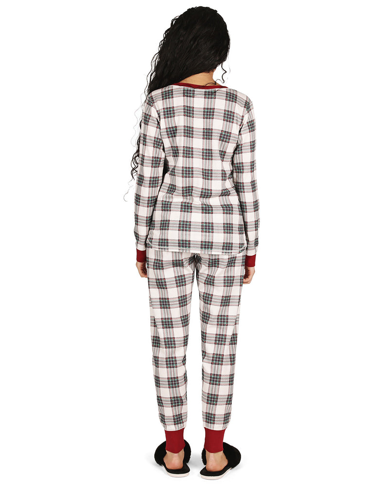 Women's Henley Plaid Cotton Blend Pajama Set