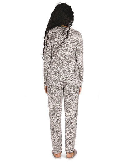 Women's Leopard Print Cotton Blend Pajama Set : Color: Gray
