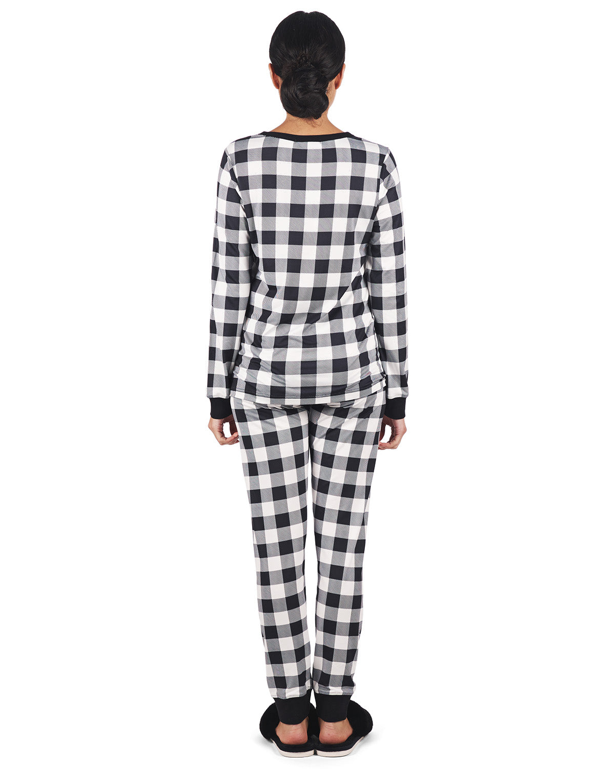 Women's Henley Buffalo Plaid Long Sleeve Pajama Set : Color: Ivory