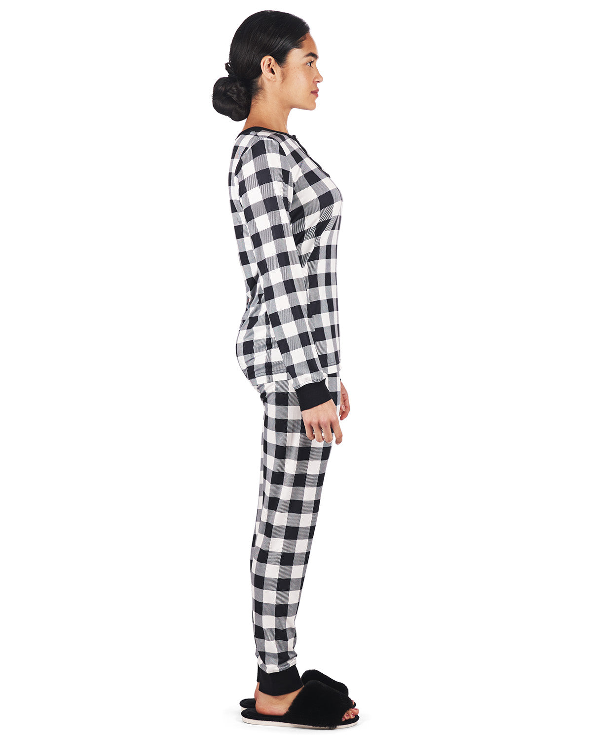 Women's Henley Buffalo Plaid Long Sleeve Pajama Set : Color: Ivory