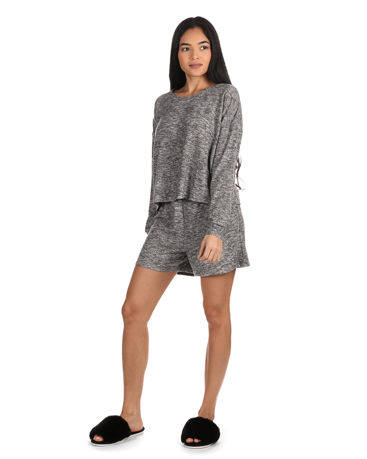 Women's Hacci Matching Short and Long Sleeve Pajama Set : Color: Black