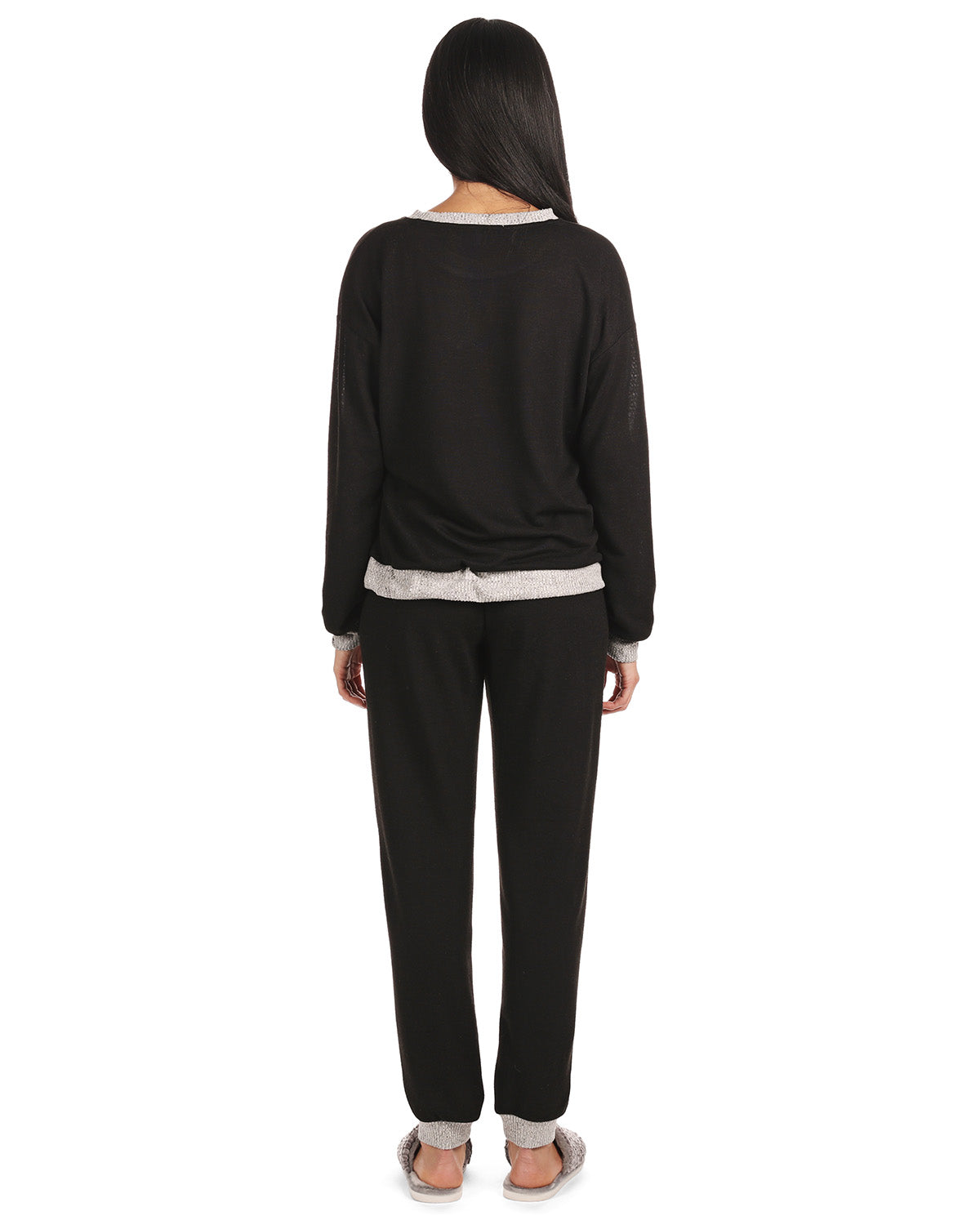 Women's Hacci Matching Pullover Top and Jogger Pants Set : Color: Black