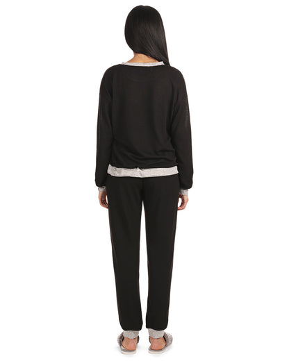 Women's Hacci Matching Pullover Top and Jogger Pants Set : Color: Black