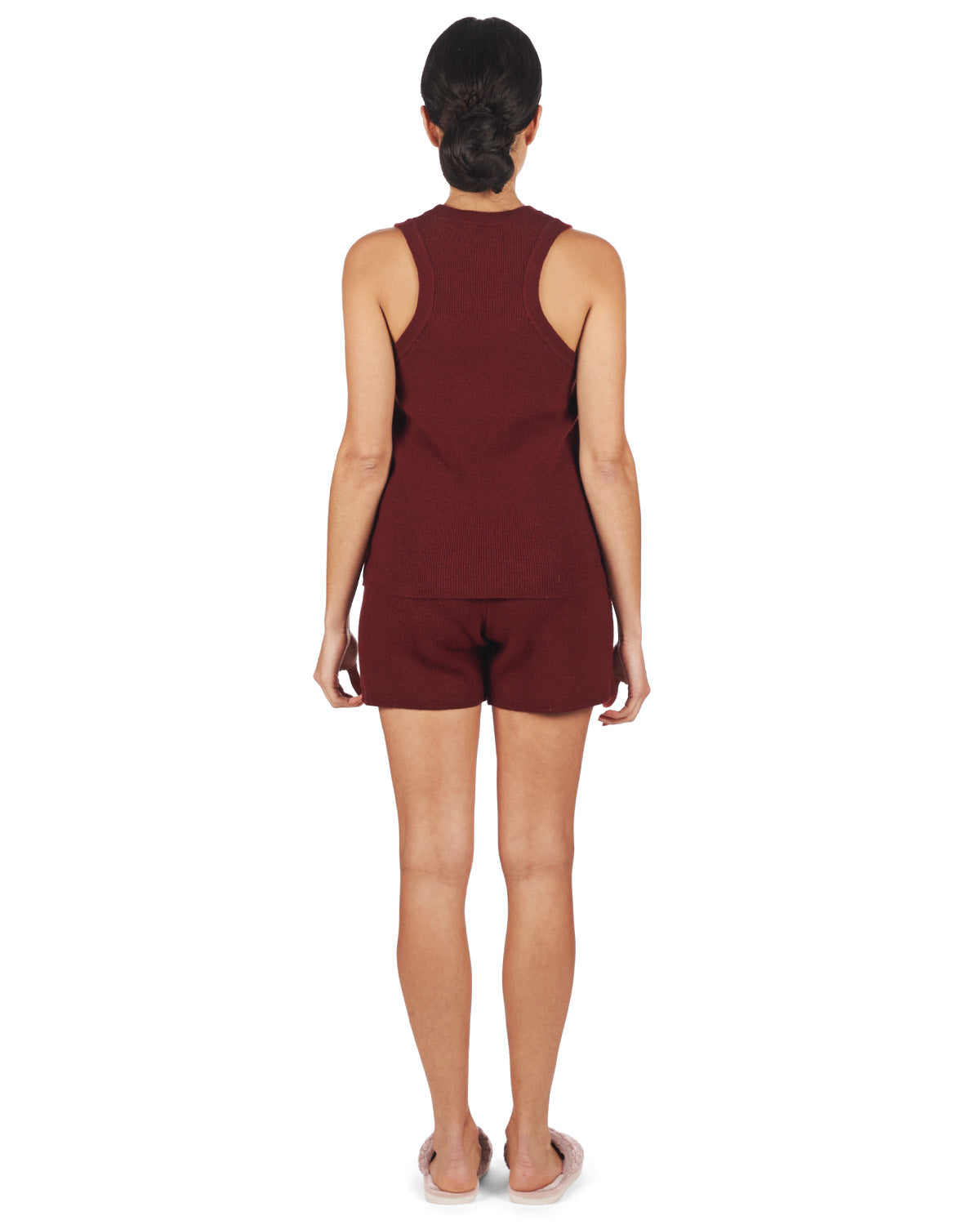 Women's 2 Piece Sweater Knit Tank Top and Shorts Set : Color: Brick