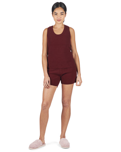 Women's 2 Piece Sweater Knit Tank Top and Shorts Set : Color: Brick
