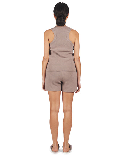 Women's 2 Piece Sweater Knit Tank Top and Shorts Set : Color: Stone