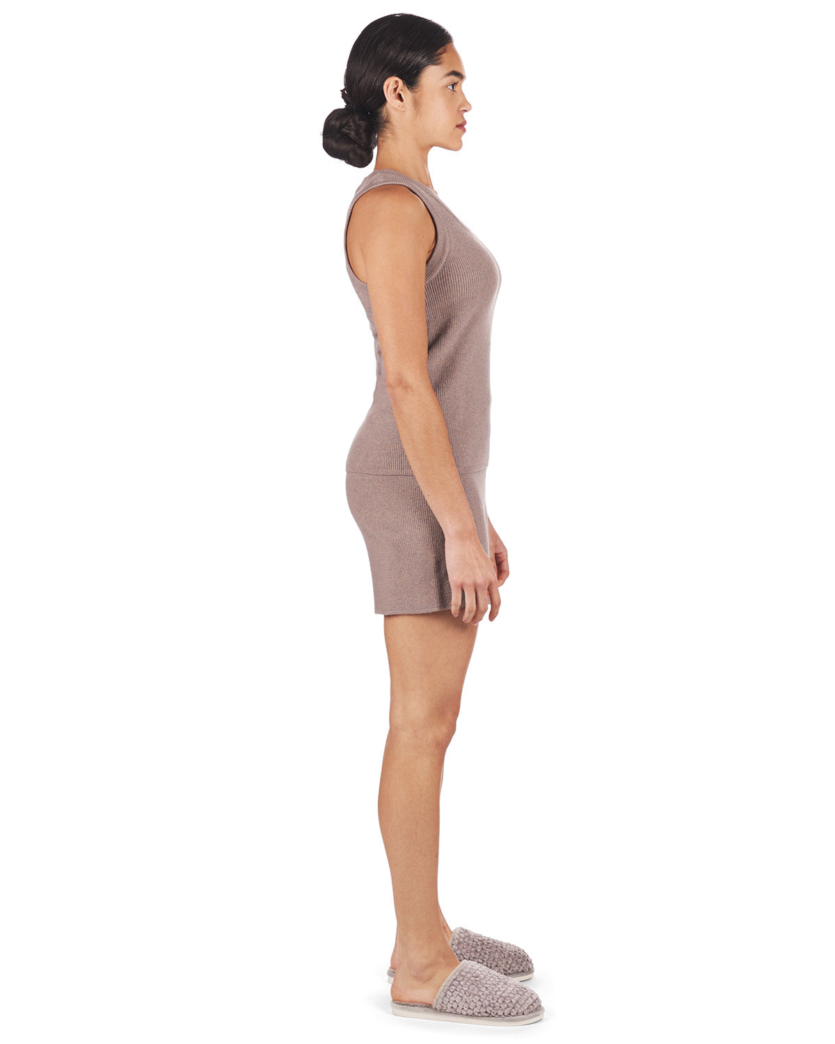 Women's 2 Piece Sweater Knit Tank Top and Shorts Set : Color: Stone