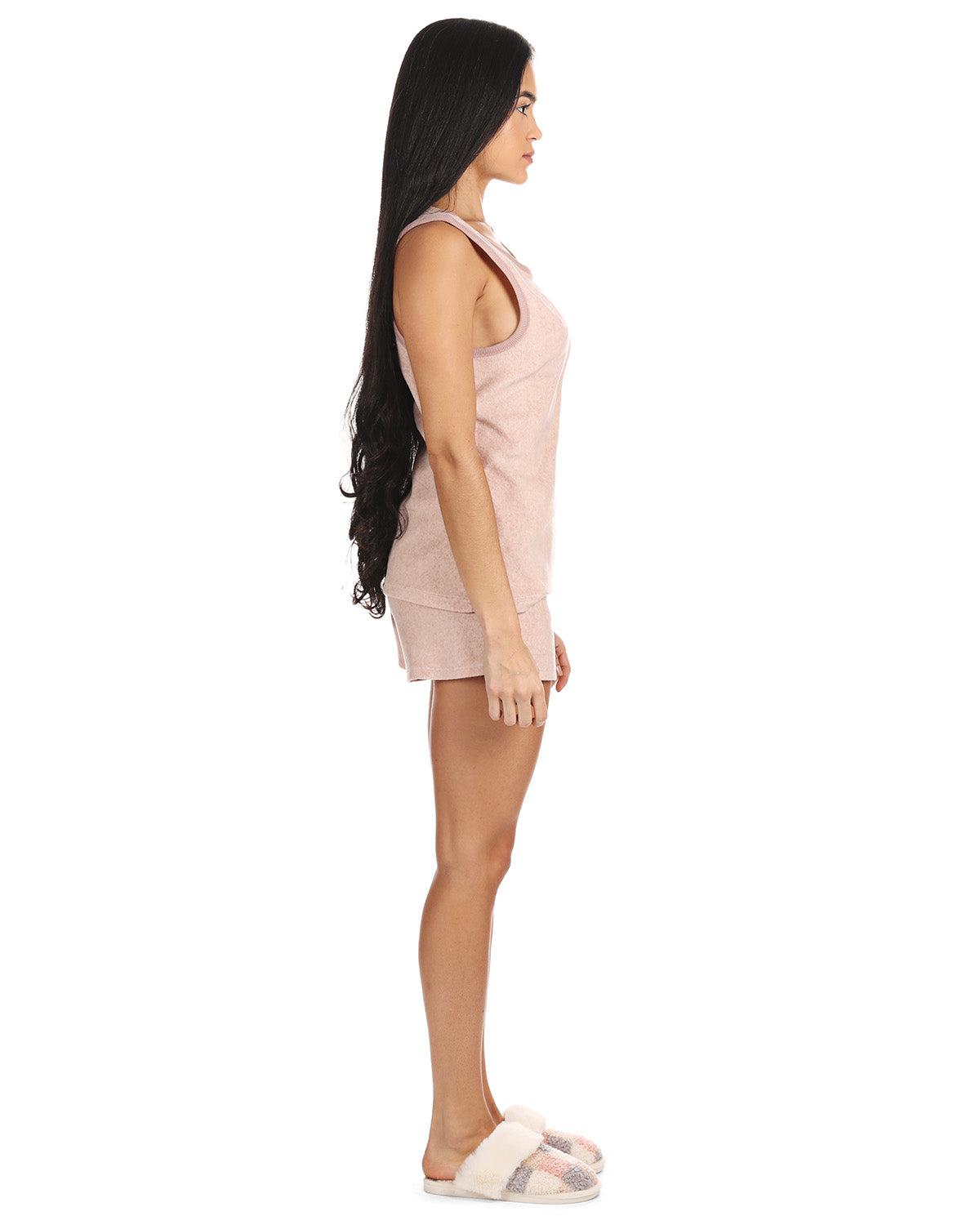 Women's 2 Piece Cozy Fleece Tank Top and Shorts Pajama Set : Color: Blush