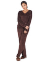 Women's Velour Loose Fit V-Neck Sweatshirt and Pants Set : Color: Dark Brown