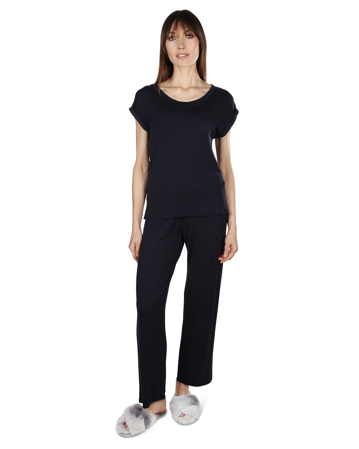 Women's Cap Sleeve T-Shirt and Matching Pants Set : Color: Navy