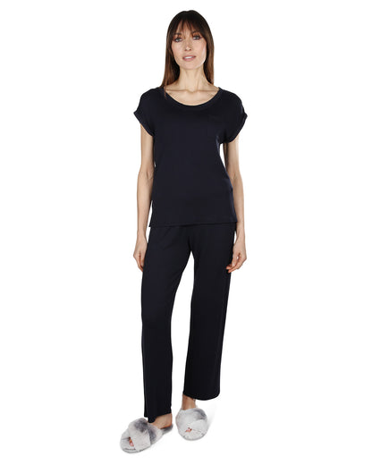 Women's Cap Sleeve T-Shirt and Matching Pants Set : Color: Navy