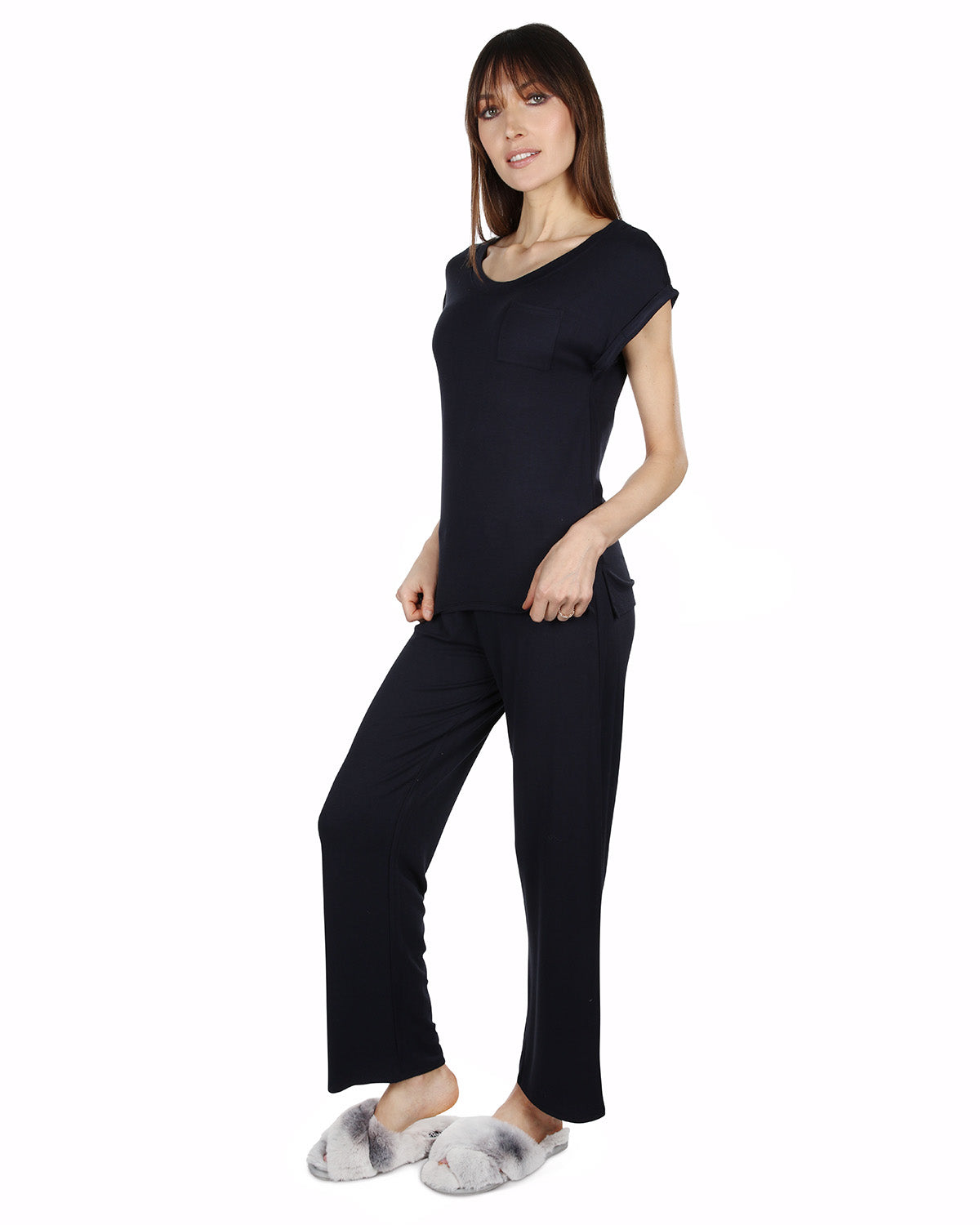 Women's Cap Sleeve T-Shirt and Matching Pants Set : Color: Navy