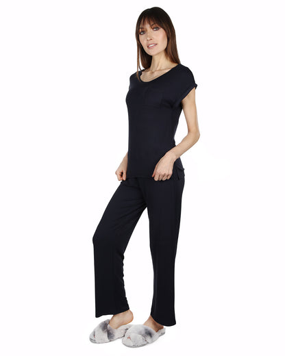 Women's Cap Sleeve T-Shirt and Matching Pants Set : Color: Navy