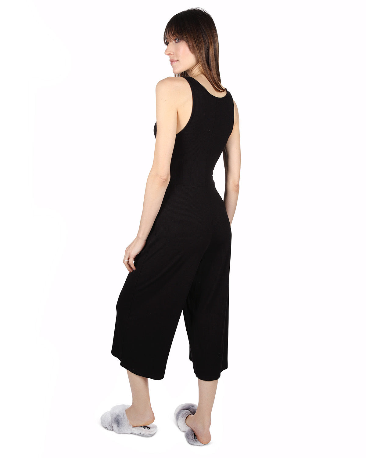 Women's V-Neck Luxe Rib Fitted Capri Style Romper : Color: Black