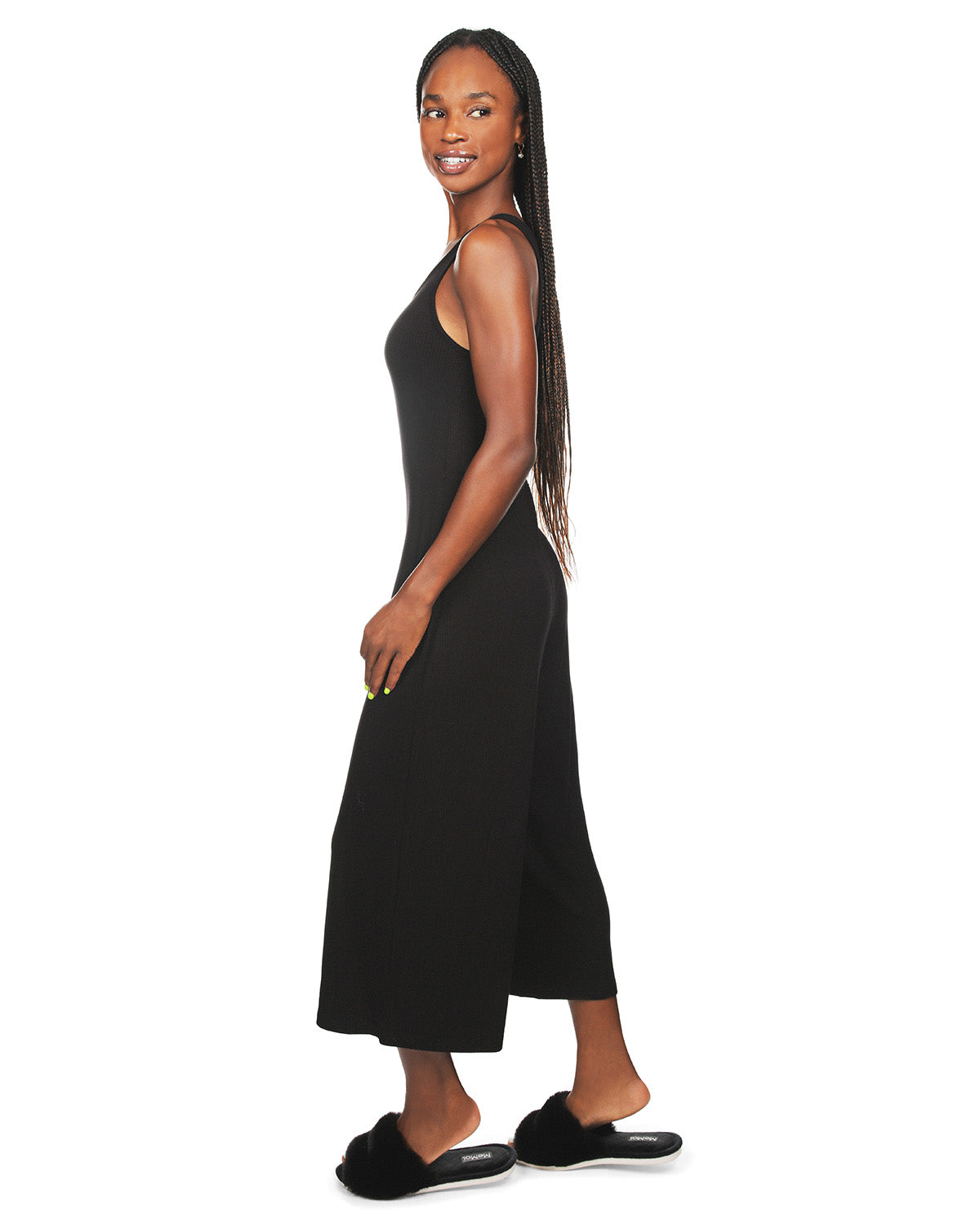 Women's V-Neck Luxe Rib Fitted Capri Style Romper : Color: Black