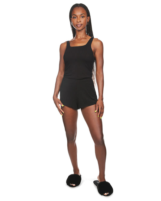 Women's Soft Luxe Matching Ribbed Tank Top and Short Set : Color: Black