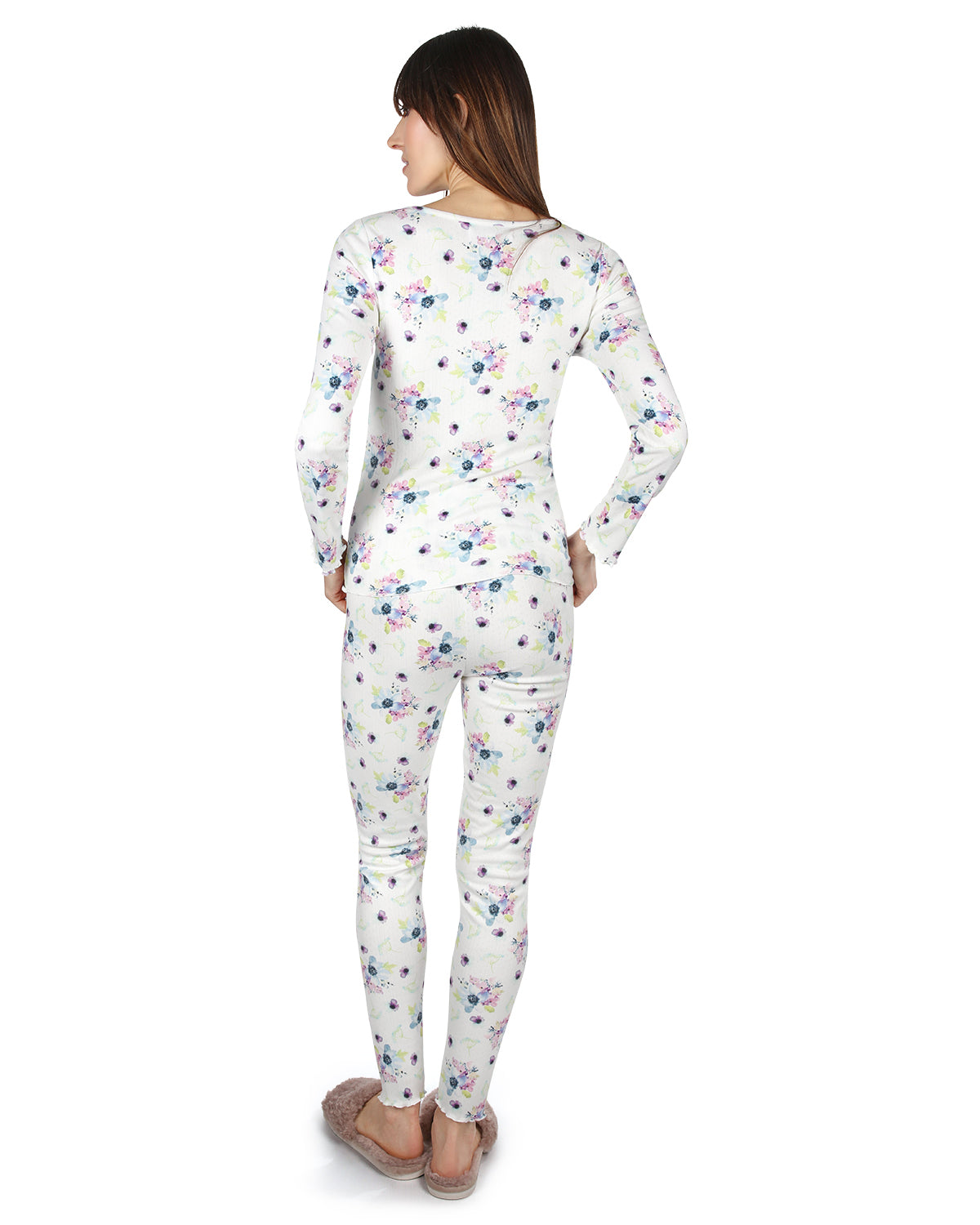 Women's Scalloped Edge Floral Two-Piece PJ Set : Color: Lavender