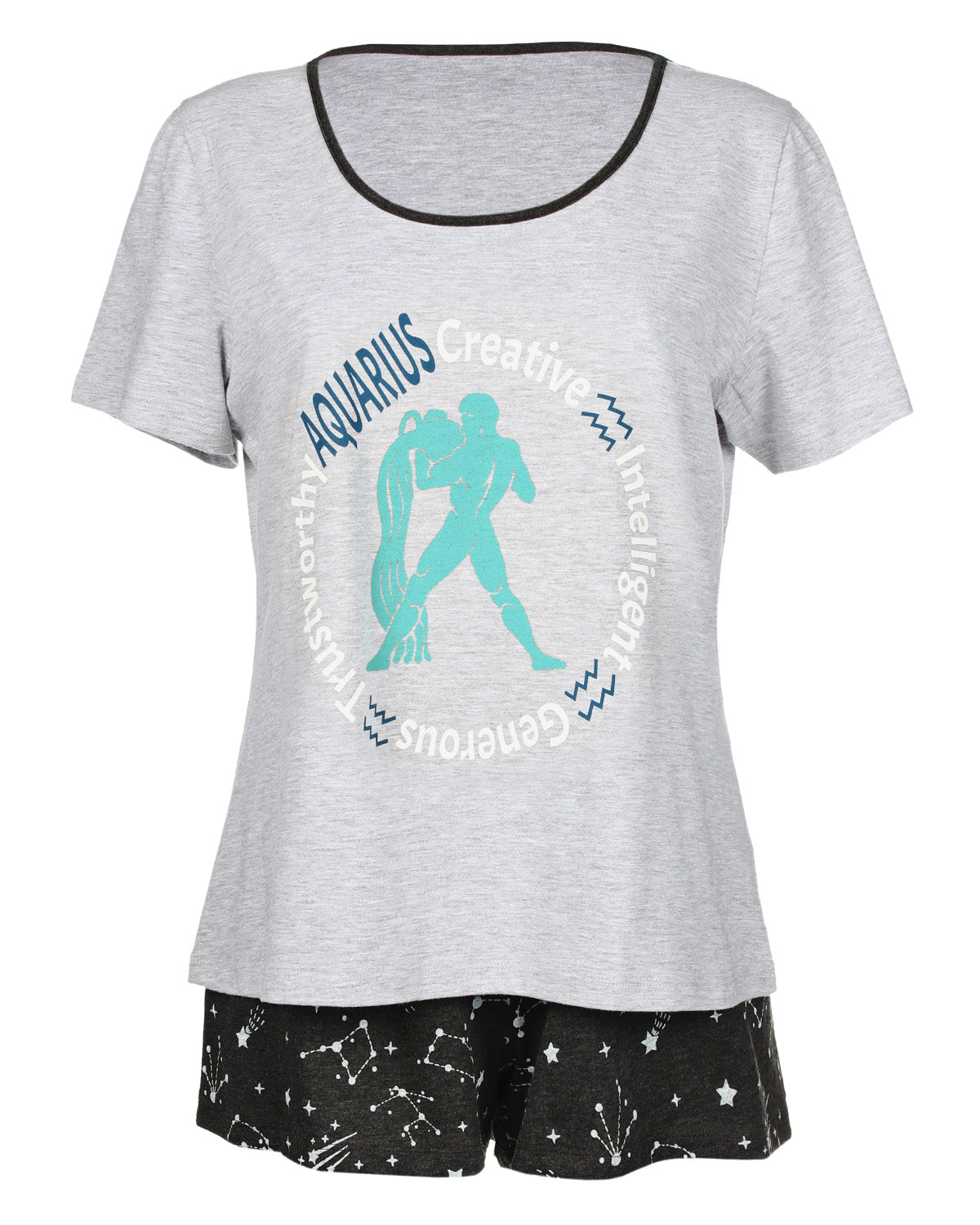 Women’s Aquarius Zodiac Sign PJ Short Set : Color: Med Gray Heather