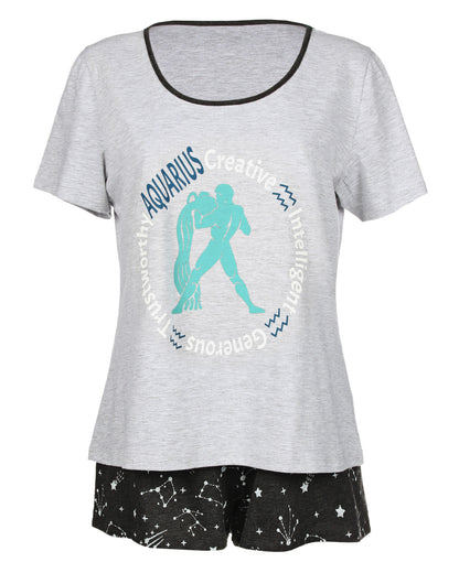 Women’s Aquarius Zodiac Sign PJ Short Set : Color: Med Gray Heather