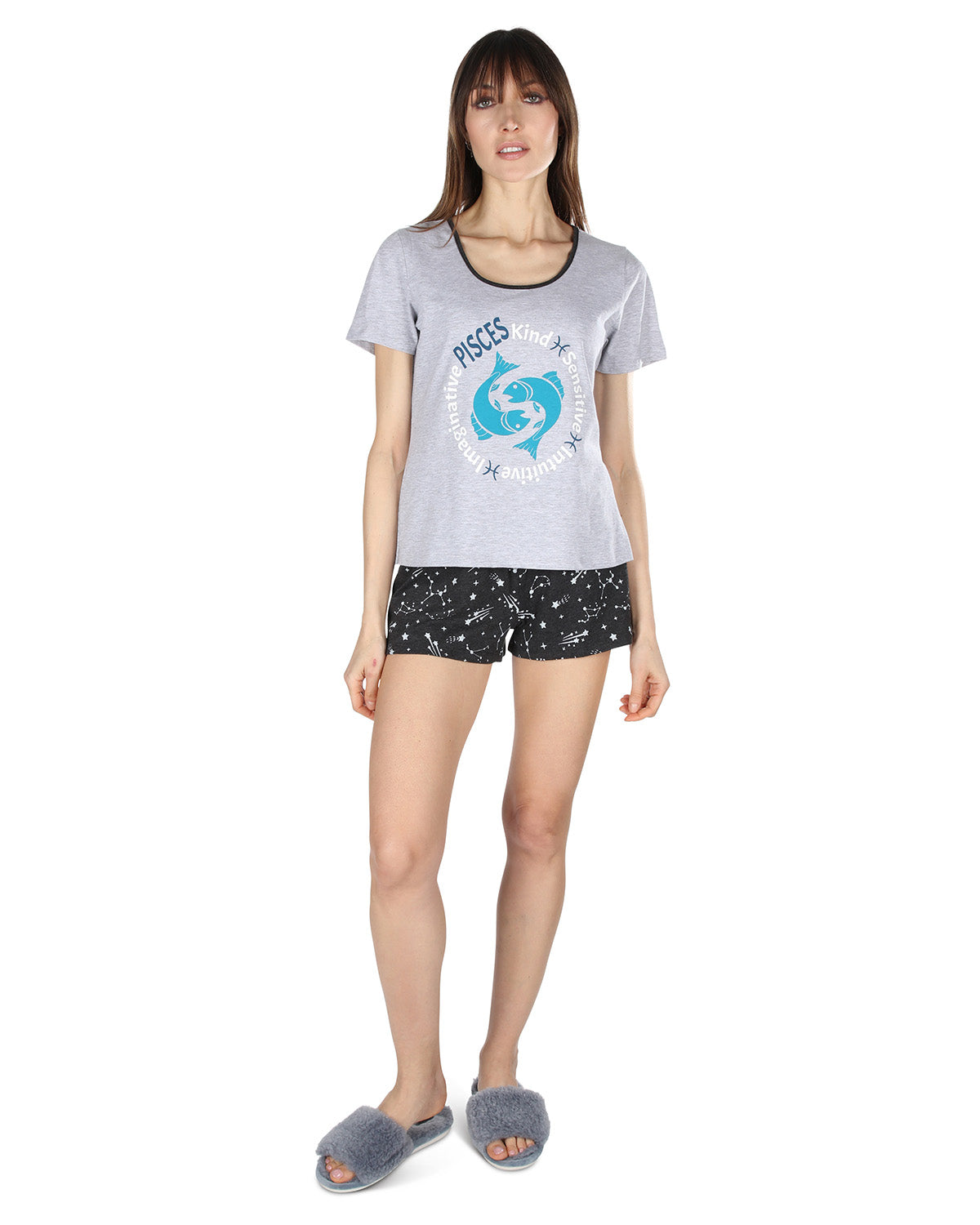 Women's Pisces Zodiac Sign PJ Short Set : Color: Med Gray Heather
