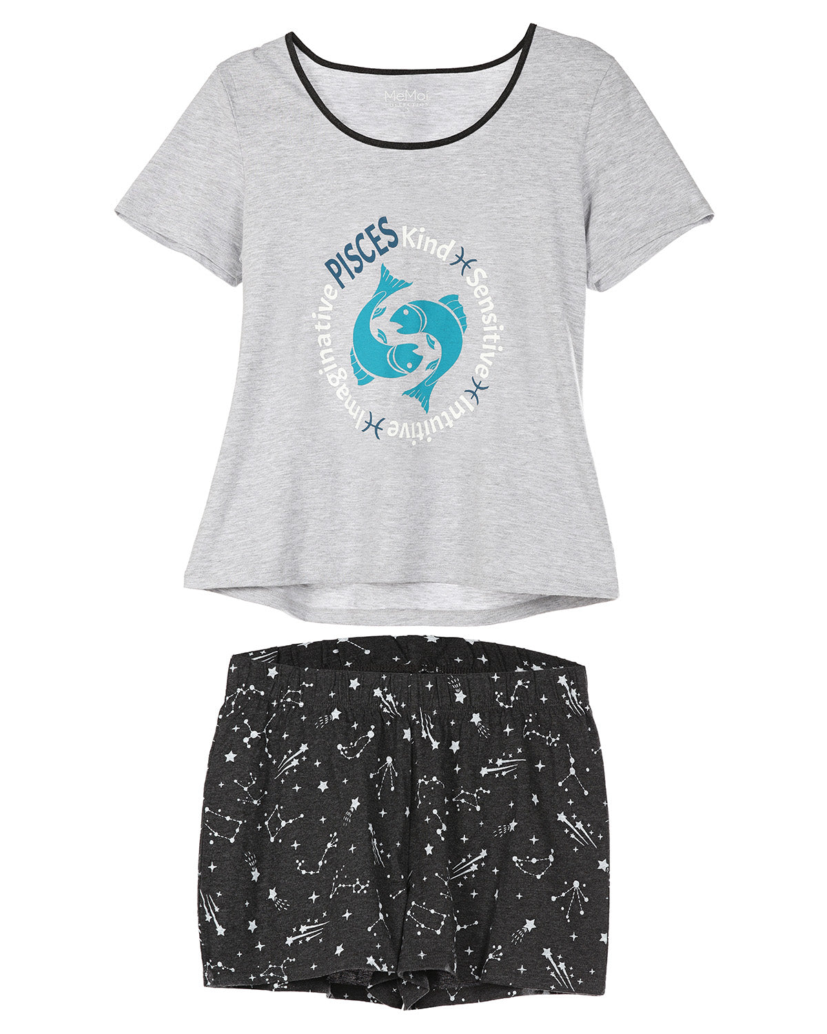 Women's Pisces Zodiac Sign PJ Short Set : Color: Med Gray Heather