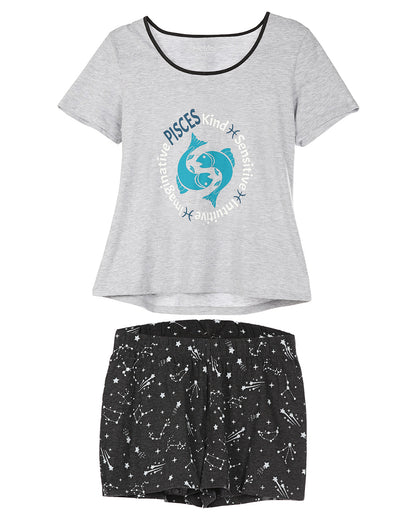 Women's Pisces Zodiac Sign PJ Short Set : Color: Med Gray Heather