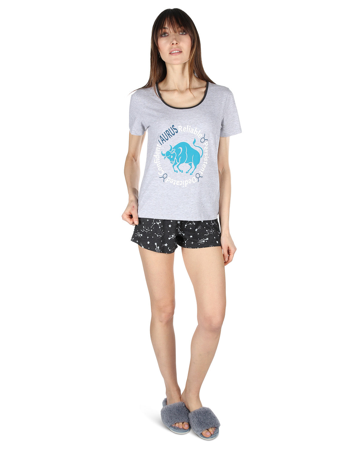 Women's Taurus Zodiac Sign PJ Short Set : Color: Med Gray Heather