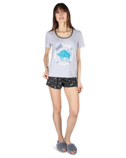 Women's Taurus Zodiac Sign PJ Short Set : Color: Med Gray Heather