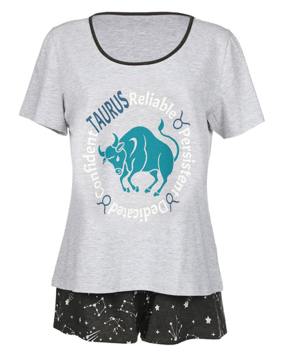 Women's Taurus Zodiac Sign PJ Short Set : Color: Med Gray Heather