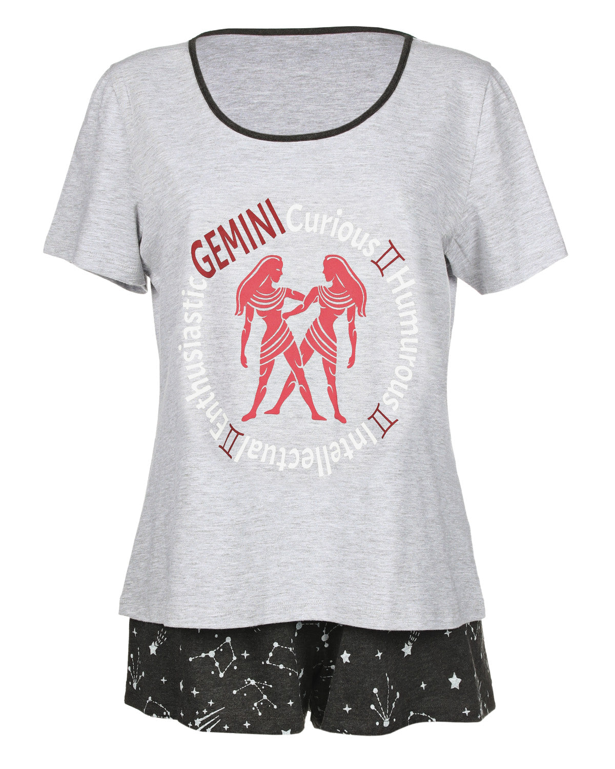 Women's Gemini Zodiac Sign PJ Short Set : Color: Med Gray Heather