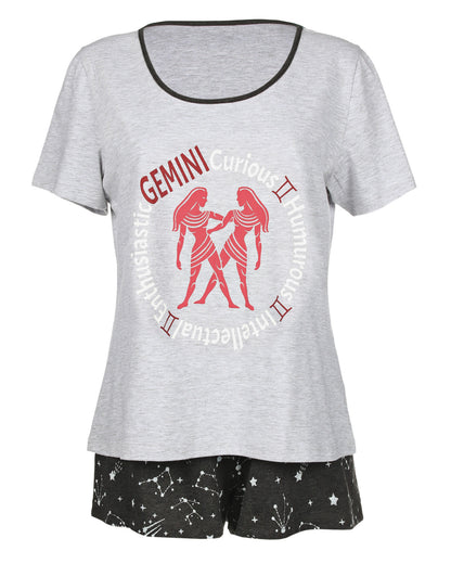 Women's Gemini Zodiac Sign PJ Short Set : Color: Med Gray Heather