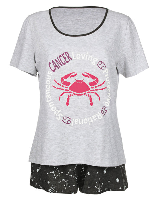 Women's Cancer Zodiac Sign PJ Short Set : Color: Med Gray Heather