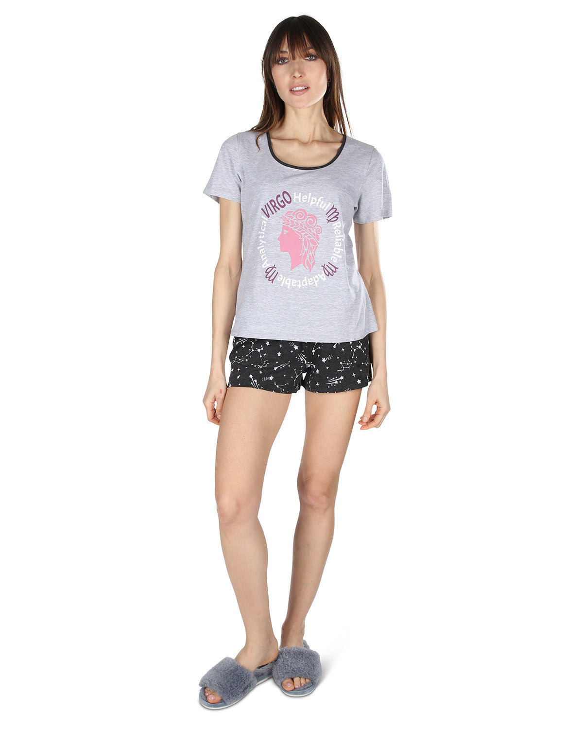 Women's Virgo Zodiac Sign PJ Short Set : Color: Med Gray Heather