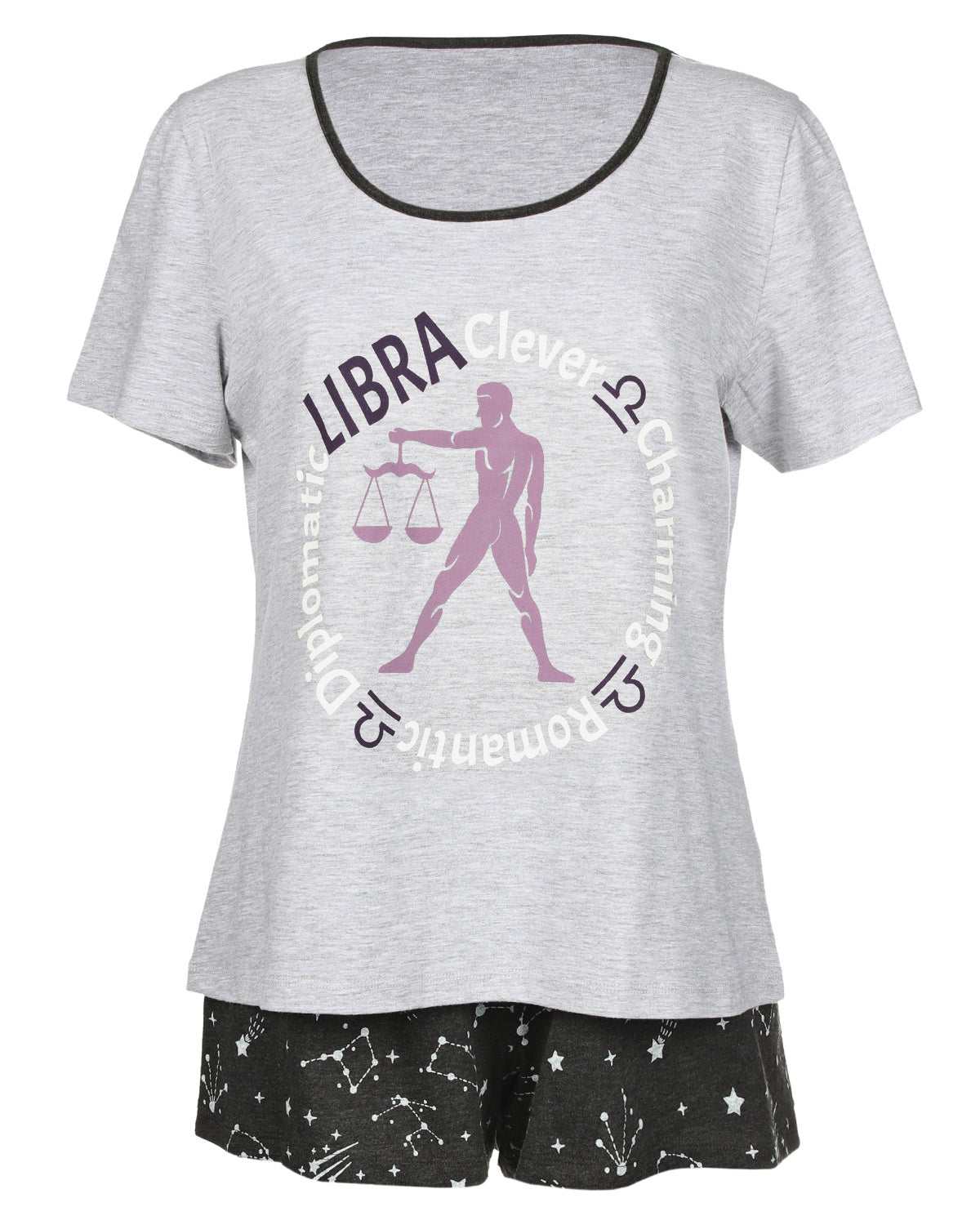 Women's Libra Zodiac Sign PJ Short Set : Color: Med Gray Heather