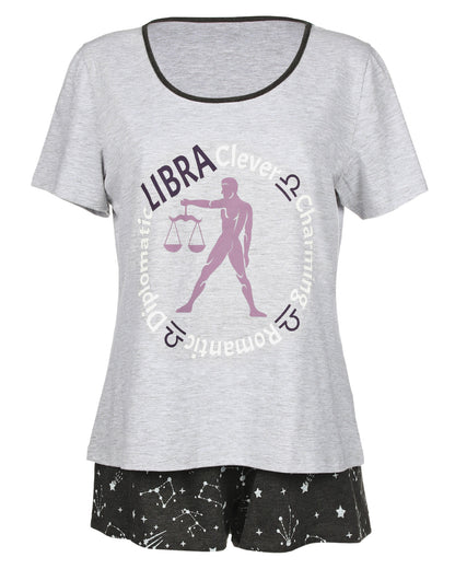 Women's Libra Zodiac Sign PJ Short Set : Color: Med Gray Heather