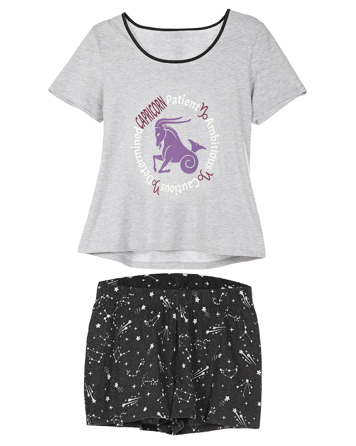 Women’s Capricorn Zodiac Sign PJ Short Set : Color: Med Gray Heather