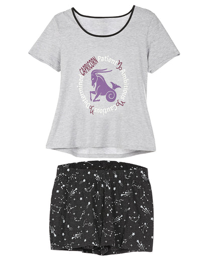 Women’s Capricorn Zodiac Sign PJ Short Set : Color: Med Gray Heather