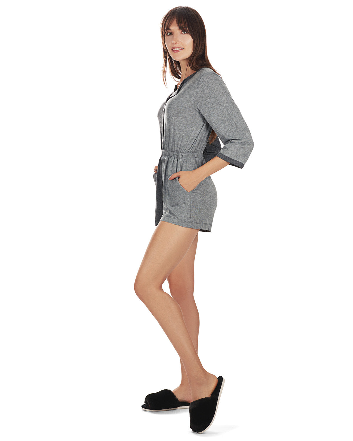 Women's Split Two Tone Modal Fitted Shorts Style Romper : Color: Gray Heather