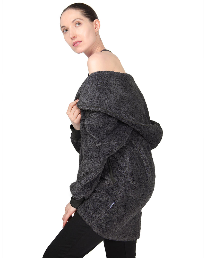 Women's Marled Plush Hooded Lounge Sweater with Shawl Collar