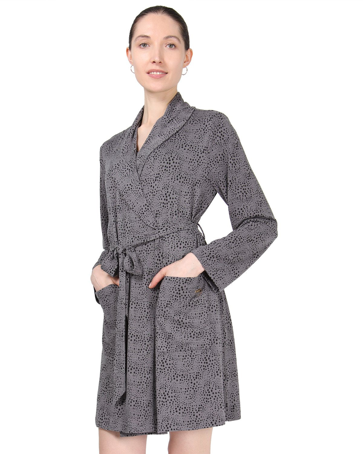 Women's Shawl Collar Long Sleeve Robe with Front Pockets : Color: Animal Print