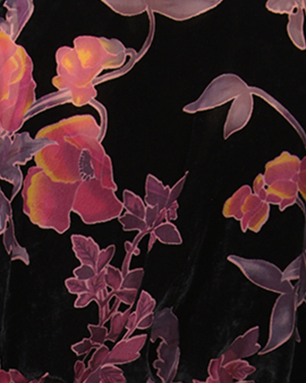 Women's Velvet Burnout Satin Trim Floral Kimono Robe : Color: Black