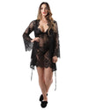 Women's Bell Sleeve Lace Robe with Eyelash Scalloped Hem : Color: Limo Black