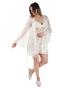 Women's Bell Sleeve Lace Robe with Eyelash Scalloped Hem : Color: Vanilla Ice