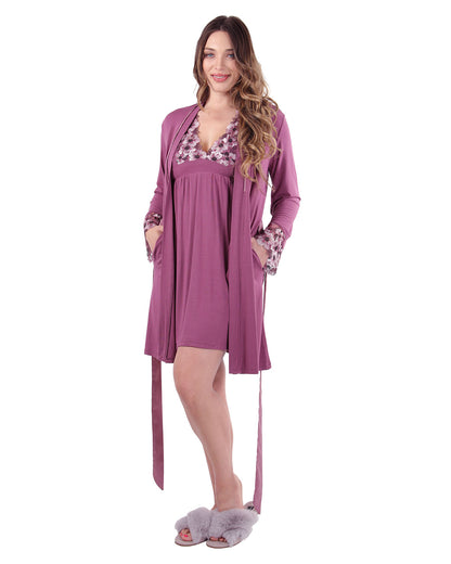 Women's Enchanted Romance Floral Accent Embroidered Robe : Color: Tulipwood