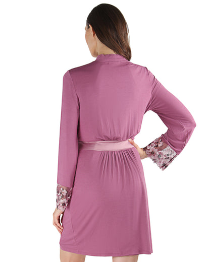 Women's Enchanted Romance Floral Accent Embroidered Robe : Color: Tulipwood